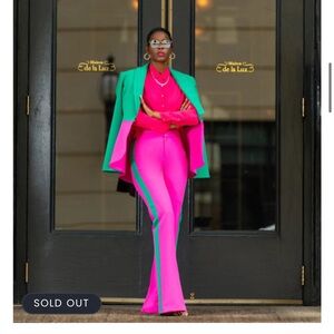 Chic Pink and Green Women's Flare Jumpsuit